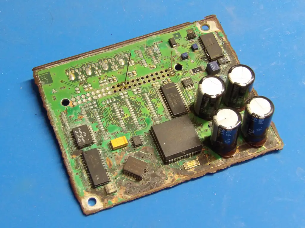 Corroded airbag control module circuit board